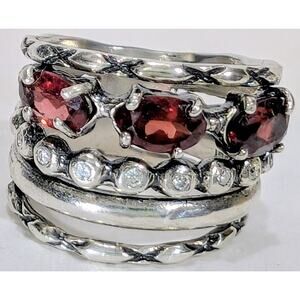 Sundance Catalog Sterling Silver Garnet Diamond All Together Ring Size 5 Israel